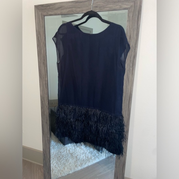 Club Monaco navy blue mini feather dress - Picture 2 of 4